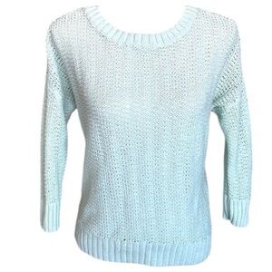 Old Navy Mint Green Open Weave Crew Neck Sweater Drop Sleeve Size M